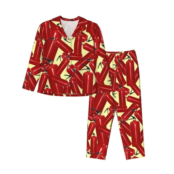 Junzan Fire Extinguisher Print Womens Pajama Sets,Long Sleeve Button Down For Women Pjs 2 Piece