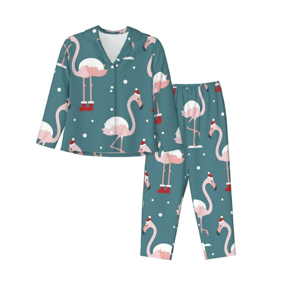 Junzan Flamingo Print Womens Pajama Sets,Long Sleeve Button Down For Women Pjs 2 Piece