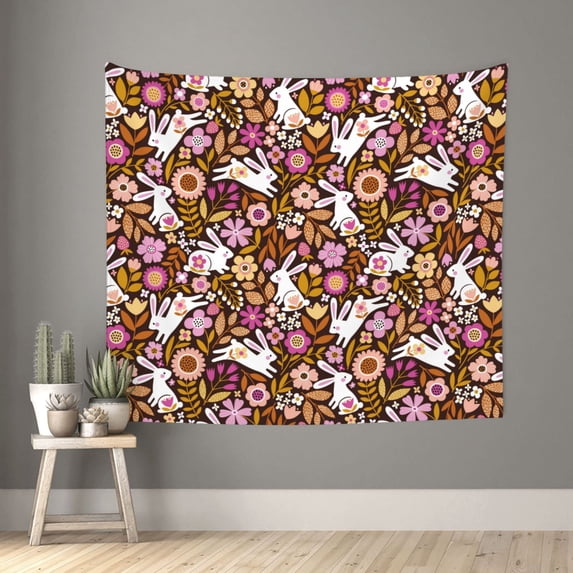 Junzan Flower Bunny Tapestry Wall Tapestry Home Decor for Room 60X51 Inches