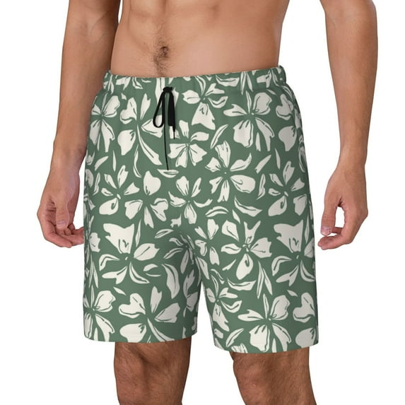 Junzan Flowers With Leaves Print Swim Trunks Men Swim Shorts with Built-in Compression Liner Funny Swimwear Quick Dry Bathing Suits-Medium