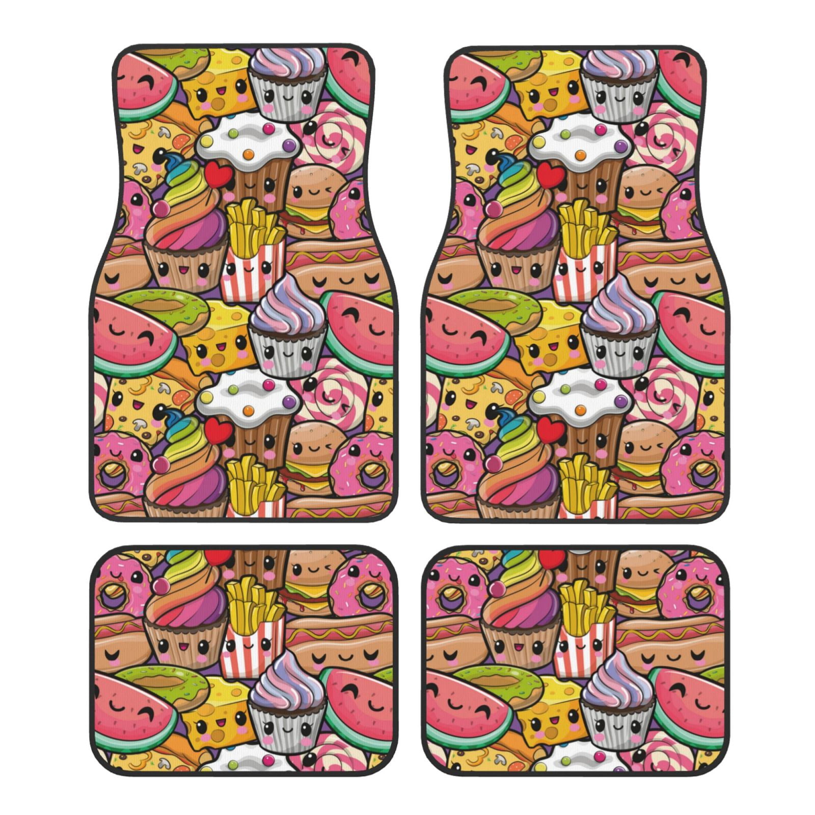 Junzan Fruit-Flavored Ice-Cream for Car Floor Mats,Car Carpet Mats Car Interior Protection with Anti-Slip Backing Car Accessories Fit for SUV/Vans/Sedans/Trucks,Set of 4pcs