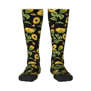 Junzan Fun Novelty Knee Warmer High Socks Bees And Sunflowers Design