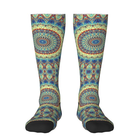 Junzan Fun Novelty Knee Warmer High Socks Round Mandala1 Design