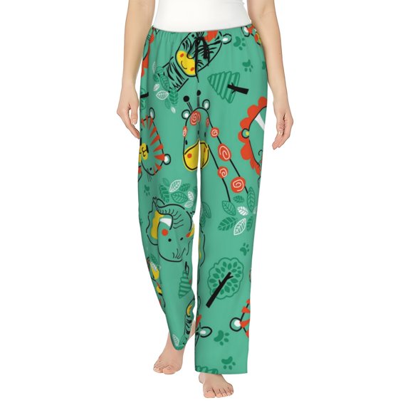 Junzan Funny Animals In Jungle Women'S Pajama Pants Drawstring Comfy Sleep Bottoms With Pockets