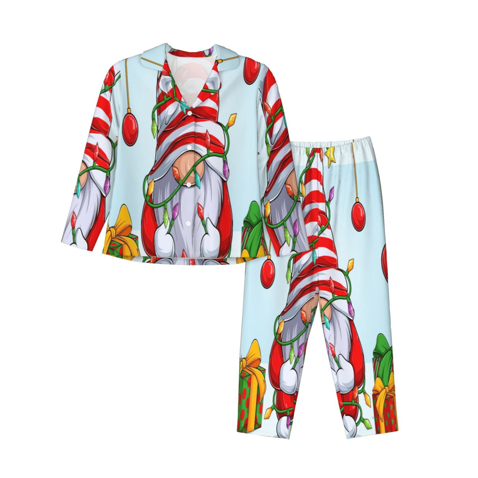Junzan Funny Christmas Gnome Print Womens Pajama Sets,Long Sleeve ...