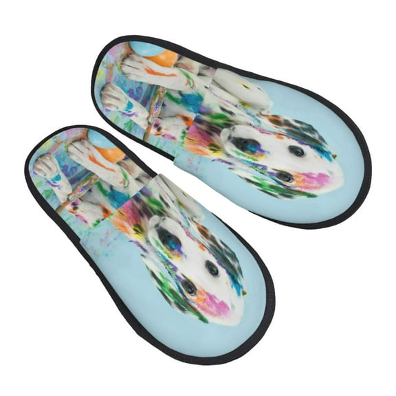 Junzan Fuzzy Feet Slippers For Women,House Shoes Non Slip Indoor/Outdoor,A Funny Little Dalmatian Puppy Designs-Large