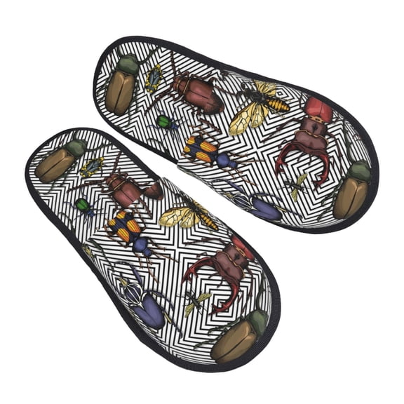 Junzan Fuzzy Feet Slippers For Women,House Shoes Non Slip Indoor/Outdoor,Bright Insects Designs-Medium