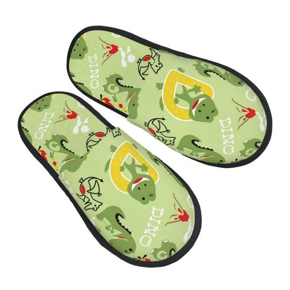 Junzan Fuzzy Feet Slippers For Women,House Shoes Non Slip Indoor/Outdoor,Cute Dinosaurs Cartoon Designs-Medium