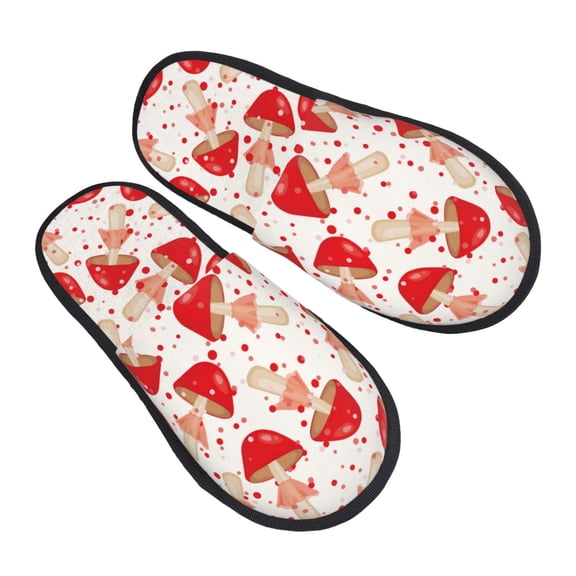 Junzan Fuzzy Feet Slippers For Women,House Shoes Non Slip Indoor/Outdoor,Cute Mushroom Designs-Medium