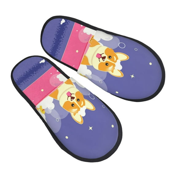 Junzan Fuzzy Feet Slippers For Women,House Shoes Non Slip Indoor/Outdoor,Dog Washes In A Pink Bath Designs-Medium
