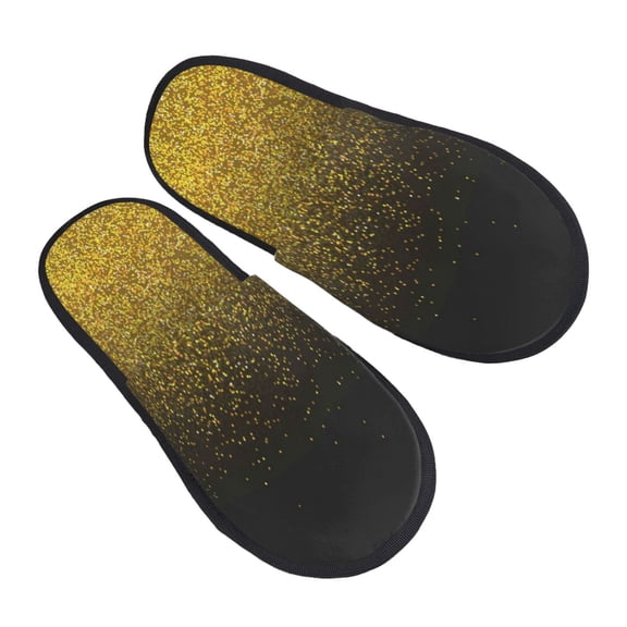 Junzan Fuzzy Feet Slippers For Women,House Shoes Non Slip Indoor/Outdoor,Gold Glitter Gradient Designs-Large