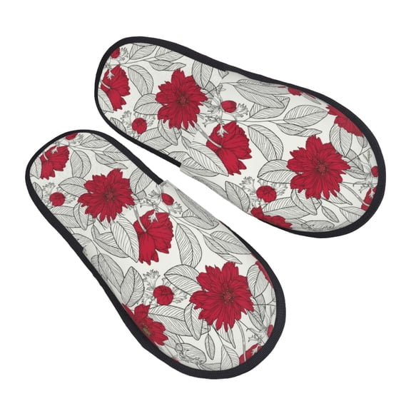 Junzan Fuzzy Feet Slippers For Women,House Shoes Non Slip Indoor/Outdoor,Leaves And Anemone Designs-Medium
