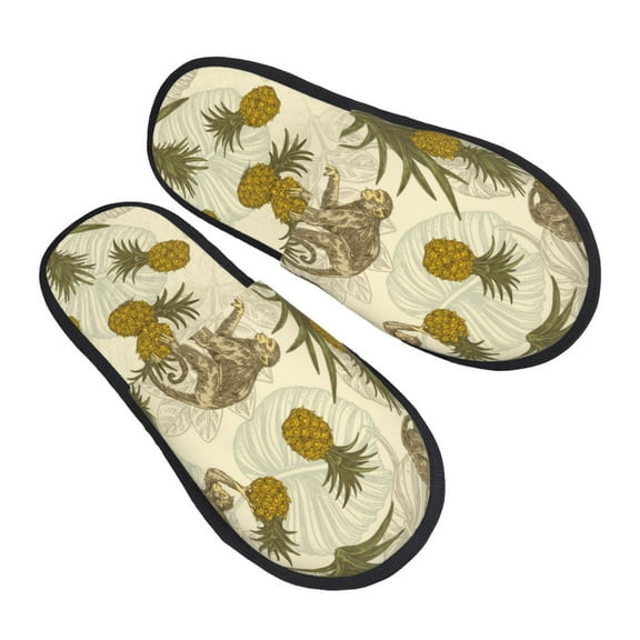 Junzan Fuzzy Feet Slippers For Women,House Shoes Non Slip Indoor/Outdoor,Monkeys And Pinealpples Designs-Medium