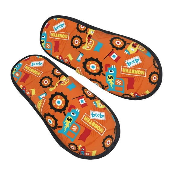 Junzan Fuzzy Feet Slippers For Women,House Shoes Non Slip Indoor/Outdoor,Monster Truck Designs-Large