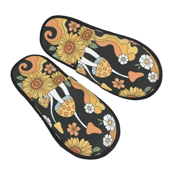 Junzan Fuzzy Feet Slippers For Women,House Shoes Non Slip Indoor/Outdoor,Mushrooms Honeycomb Designs-Medium