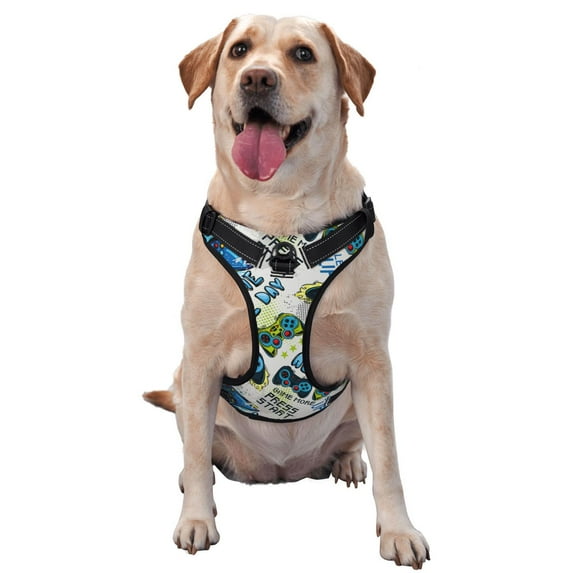 Junzan Game All Day Pattern Dog Harness - Lightweight,Soft,Adjustable Small Harness And Leash Set-Medium