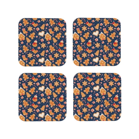 Junzan Gingerbread Delights Print Coasters for Drinks - Leather Coasters Set of 4 for Coffee Table for Housewarming/Kitchen/Bar/Decor-Square