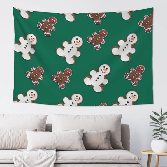 Junzan Gingerbread Snowman Cookies Tapestry Hippie Tapestry For Bedroom Aesthetic Tapestries Wall Hanging For Bedroom Hippie Room Decor (60x40inches)