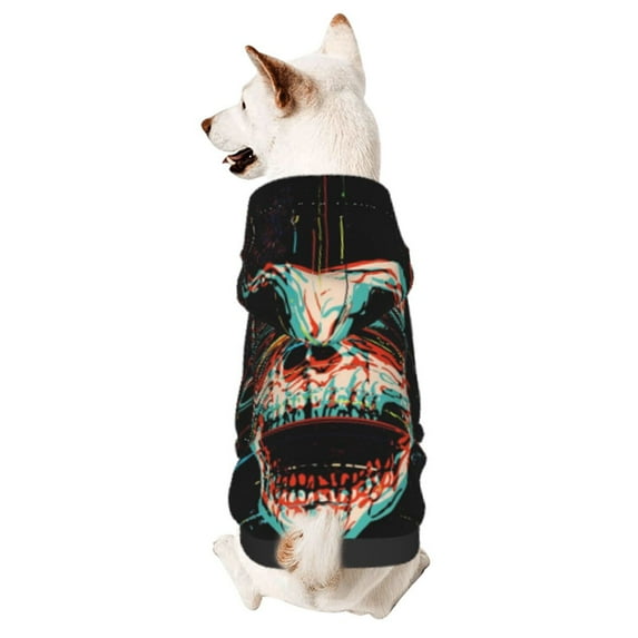 Junzan Glitch Screaming Skull Dog Hoodie Puppy Sweater Sweatshirt,Cold Weather Coat Pet Clothes for Dog Cat-Medium