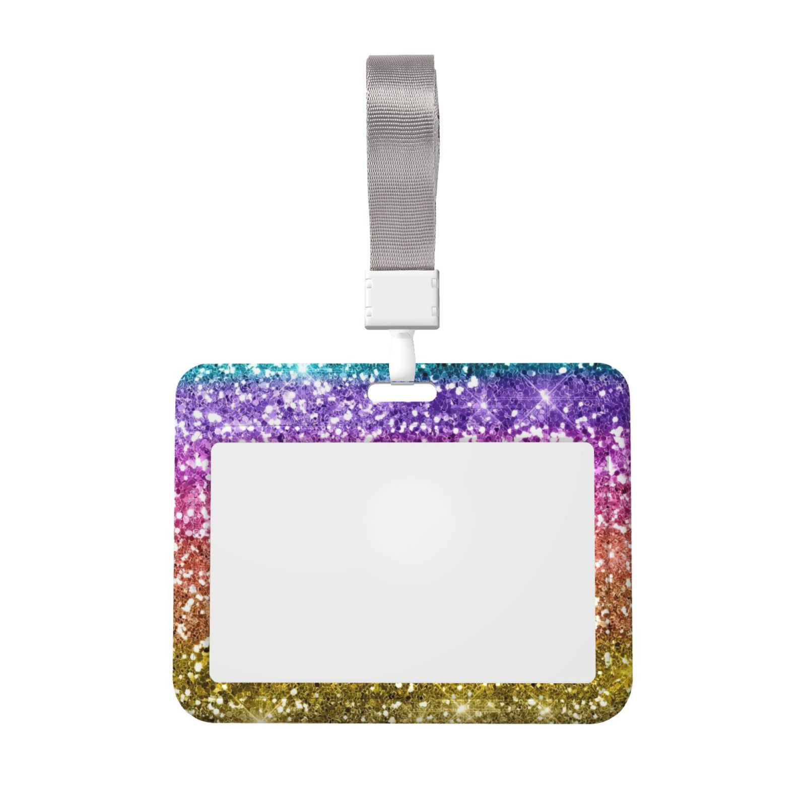 Junzan Glitter Rainbow Id Badge Holder With Windows Key Card Work Badge