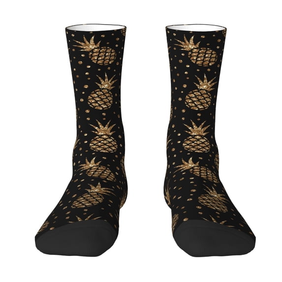 Junzan Gold Glitter Pineapples Mens Funny Socks For Men Women Colorful Fun Novelty Crew Patterned Socks