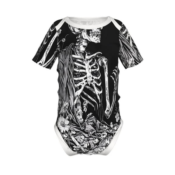 Junzan Gothic Skull Floral Art Print Short-Sleeve Baby Climbing Clothes, Bodysuits for Infant One-Piece for Baby Boys & Girls Baby Clothes Baby Romper with Snap Closure-3 Months
