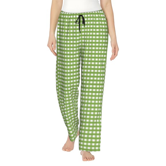 Junzan Green Gingham Women'S Pajama Pants Drawstring Comfy Sleep Bottoms With Pockets