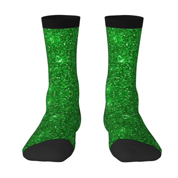 Junzan Green Glitter Mens Funny Socks For Men Women Colorful Fun Novelty Crew Patterned Socks