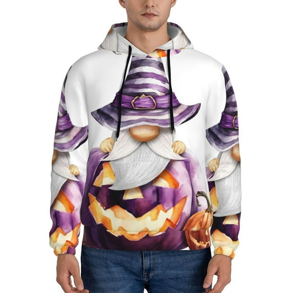 Junzan Halloween Gnome With Pumpkins for Men's Hoodie - Fall Pullover Hooded Sweatshirt-Hooded Sweatshirt for Men - Men's Stylish Sweatshirt for Winter & Autumn-X-Large