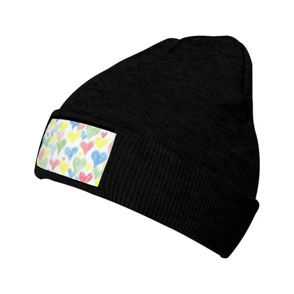 Junzan Hand Drawn Colored Hearts Mens Winter Hats Thick Knit Cuff Beanie Cap Beanie Hat