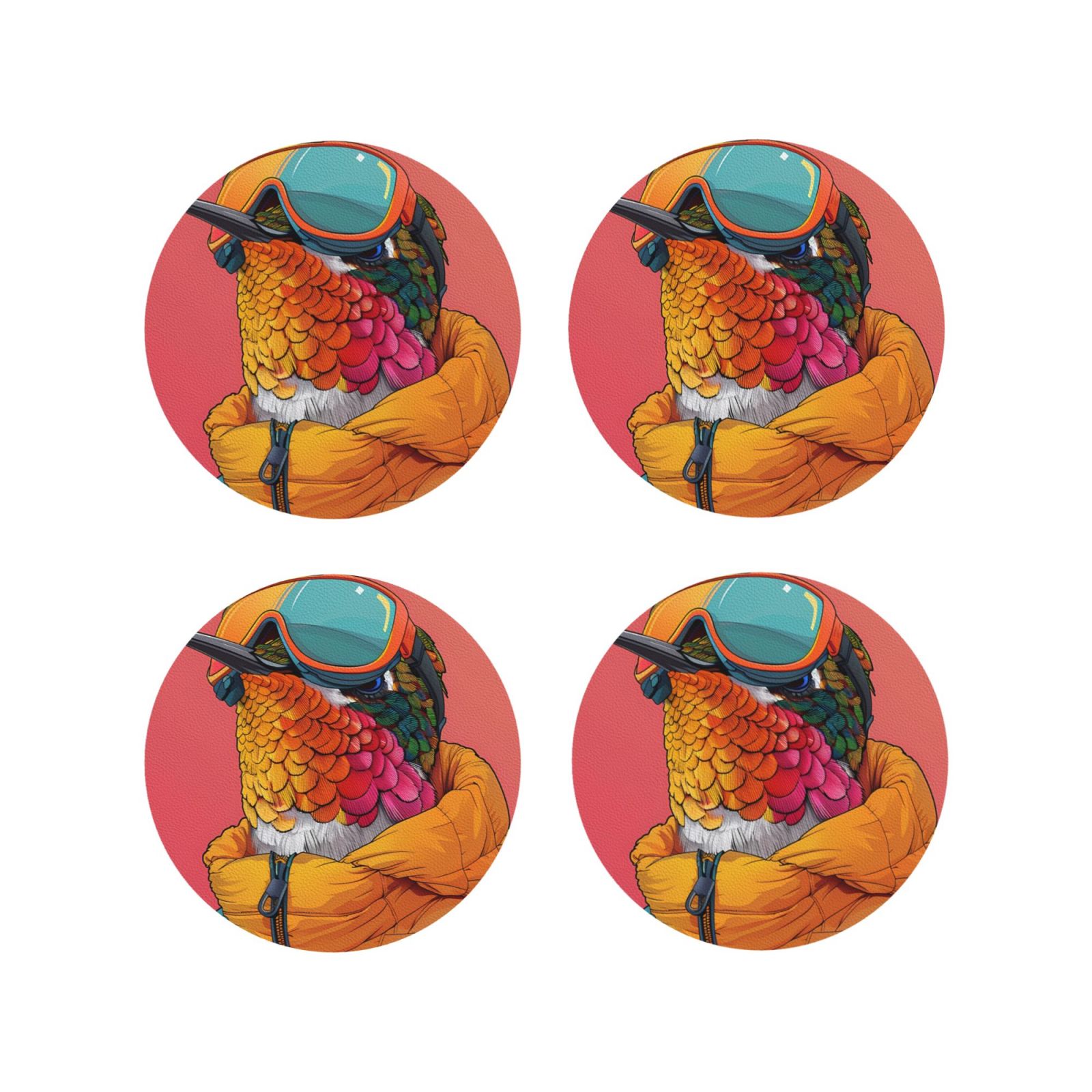 Junzan Hip Hummingbird In Jacket Print Coasters for Drinks - Leather ...
