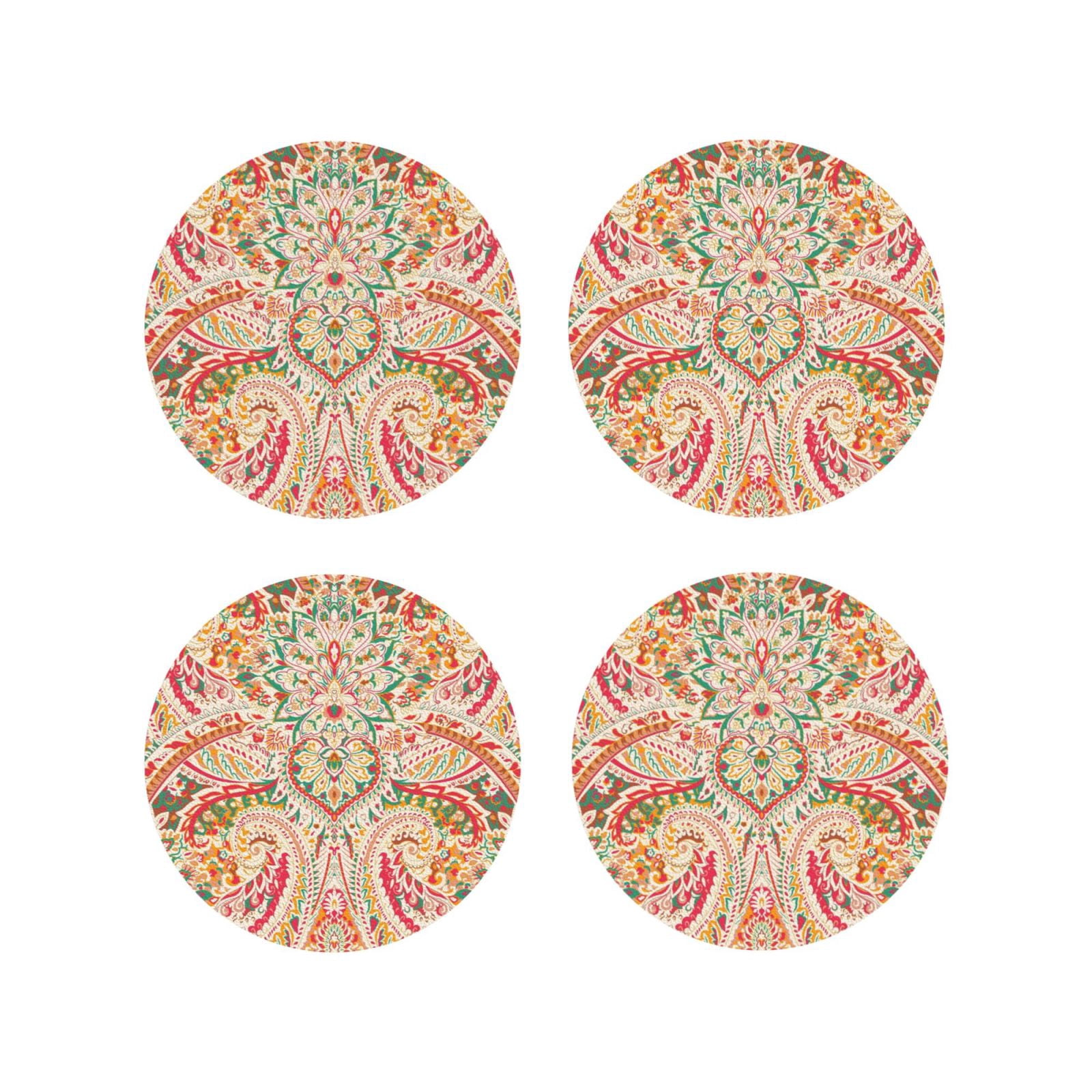 Junzan Indian Paisley 1 Print Coasters for Drinks - Leather Coasters ...