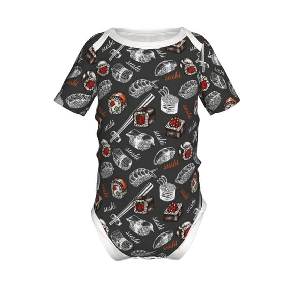 Junzan Japanese Sushi Hashi Print Short-Sleeve Baby Climbing Clothes, Bodysuits for Infant One-Piece for Baby Boys & Girls Baby Clothes Baby Romper with Snap Closure-3 Months