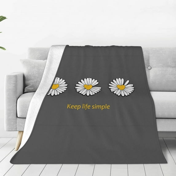 Junzan Keep Life Simple Daisy Flower Print Flannel Fleece Blanket Throw Blanket For Bed,Sofa,Couch,Travel,Camping(60"X50")