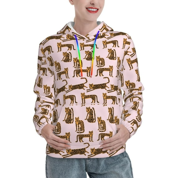 Junzan Leopard Print for Women's Hoodie, Hooded Sweatshirts Workout Sweat Pullover Hoodie for Women Long Sleeve Fall Hoodie-Small