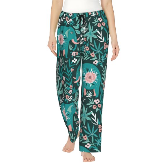 Junzan Lephants In The Jungle Women'S Pajama Pants Drawstring Comfy Sleep Bottoms With Pockets
