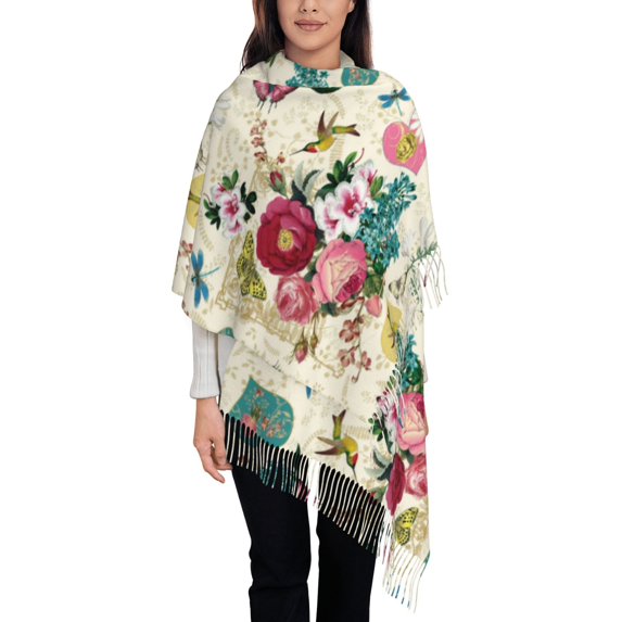 Junzan Lightweight Women'S Fashion Bird Butterfly Rose Printed Winter Fall Warm Scarves Scarf Shawl