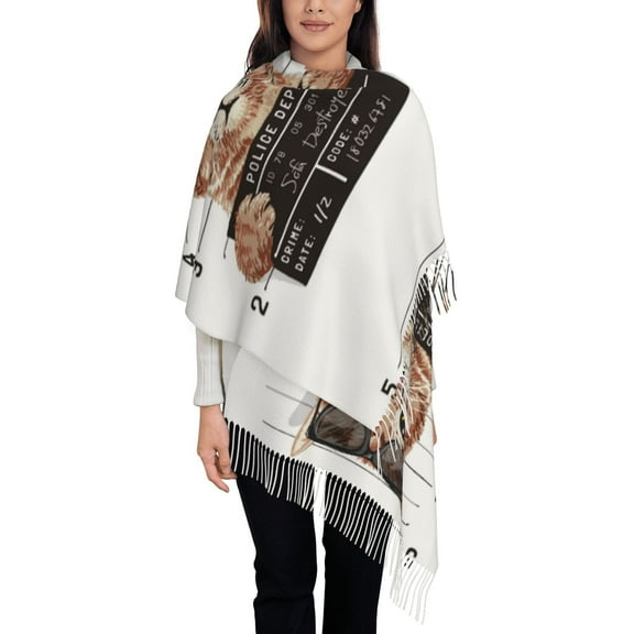 Junzan Lightweight Women'S Fashion Cat Holding Mugshot Sign Printed Winter Fall Warm Scarves Scarf Shawl
