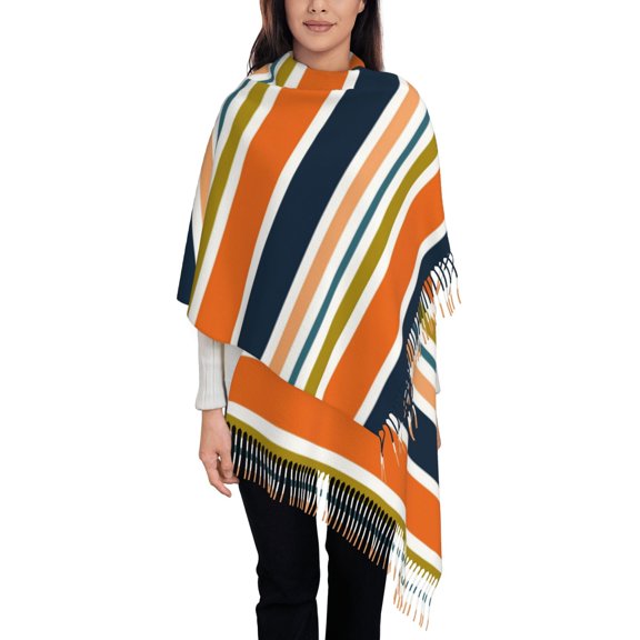 Junzan Lightweight Women'S Fashion Colorful Pastel Stripes Printed Winter Fall Warm Scarves Scarf Shawl
