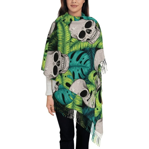 Junzan Lightweight Women'S Fashion Skull And Palm Leaves Printed Winter Fall Warm Scarves Scarf Shawl