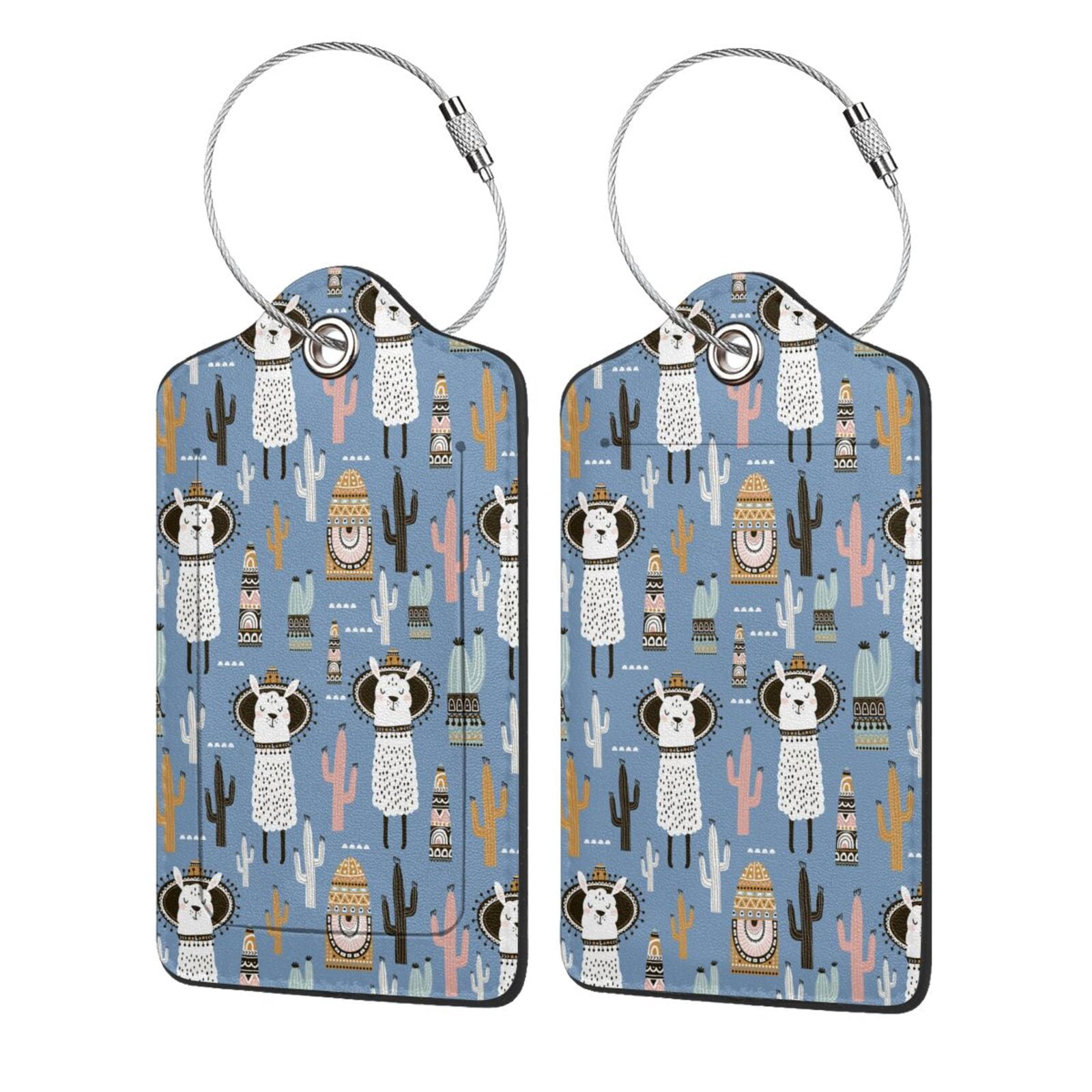 GAMSJM 2 Pack Cute Cactus Luggage Tags - PU Leather With Privacy Cover & Steel Loop - For Suitcases, Travel Bags