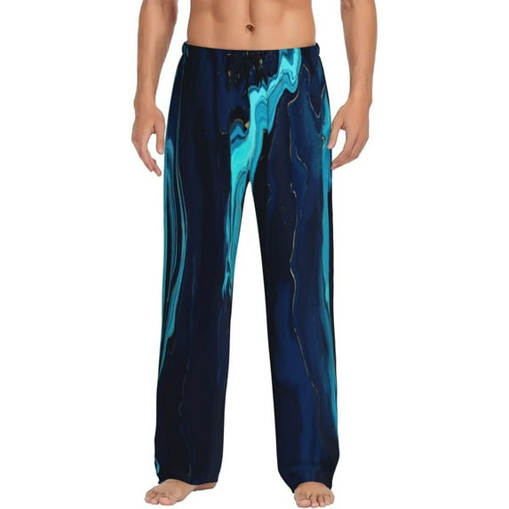 Junzan Men'S Pajama Pants Blue Marble And Gold Sleepwear Pants Pj Bottoms Drawstring And Pockets