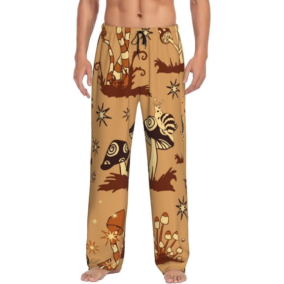 Junzan Men'S Pajama Pants Brown Mushrooms Sleepwear Pants Pj Bottoms Drawstring And Pockets