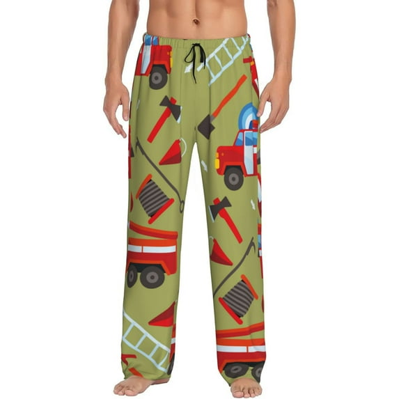 Junzan Men'S Pajama Pants Cartoon Fire Truck Sleepwear Pants Pj Bottoms Drawstring And Pockets