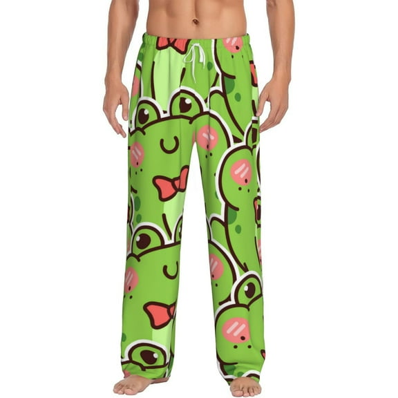 Junzan Men'S Pajama Pants Cute Green Frog Sleepwear Pants Pj Bottoms Drawstring And Pockets