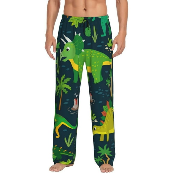 Junzan Men'S Pajama Pants Dinosaurs And Flowers Sleepwear Pants Pj Bottoms Drawstring And Pockets