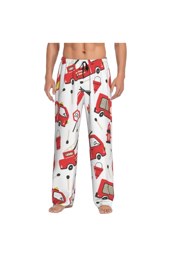 Men'S Pajama Pants Fire Truck Sleepwear Pants Pj Bottoms Drawstring And Pockets