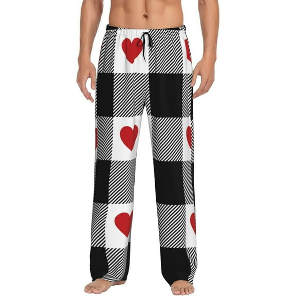 Junzan Men'S Pajama Pants Heart Black Buffalo Plaid Gingham Sleepwear Pants Pj Bottoms Drawstring And Pockets