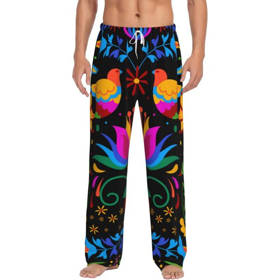 Junzan Men'S Pajama Pants Mexican Flower Traditional1 Sleepwear Pants Pj Bottoms Drawstring And Pockets
