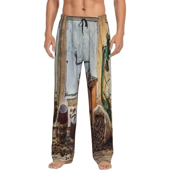 Junzan Men'S Pajama Pants Oil Lamp Coffee Beans Sleepwear Pants Pj Bottoms Drawstring And Pockets
